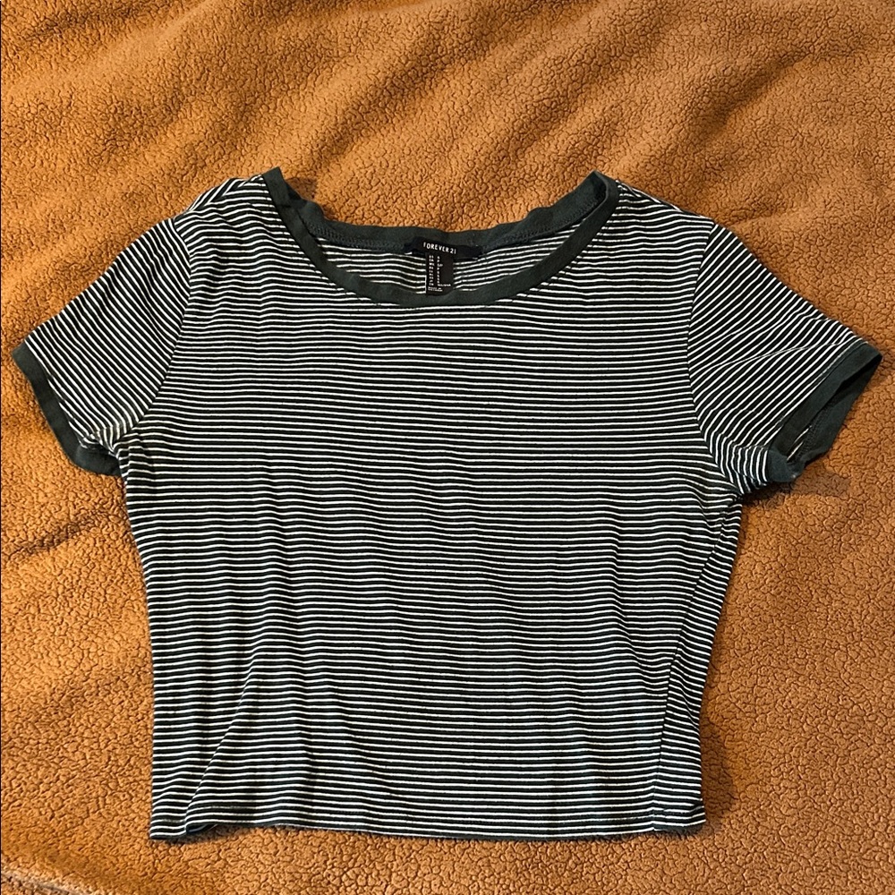 Striped Green and White Women's Crop Top